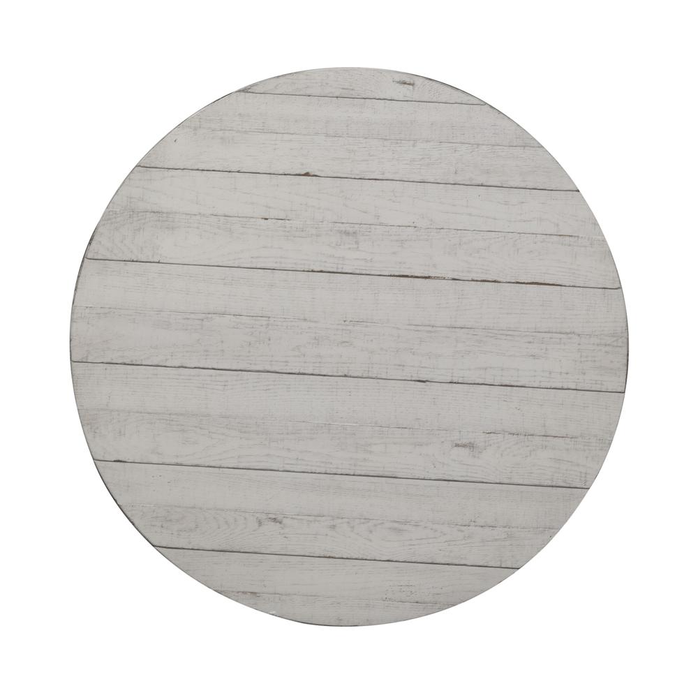 Modern Farmhouse Drum Cocktail Table in Flea Market White w/ Heavy Distressing