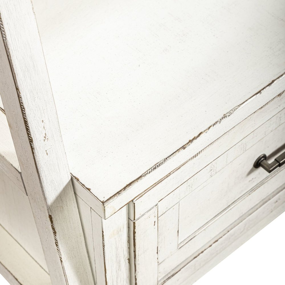 2 Pc Hall Tree Set with Oak Framed Mirror and Storage Drawer - Distressed White