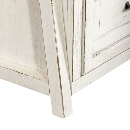 2 Pc Hall Tree Set with Oak Framed Mirror and Storage Drawer - Distressed White