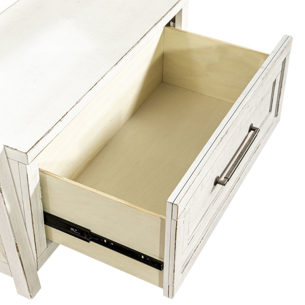2 Pc Hall Tree Set with Oak Framed Mirror and Storage Drawer - Distressed White