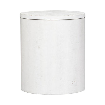 Modern Farmhouse Drum End Table in Flea Market White w/ Heavy Distressing