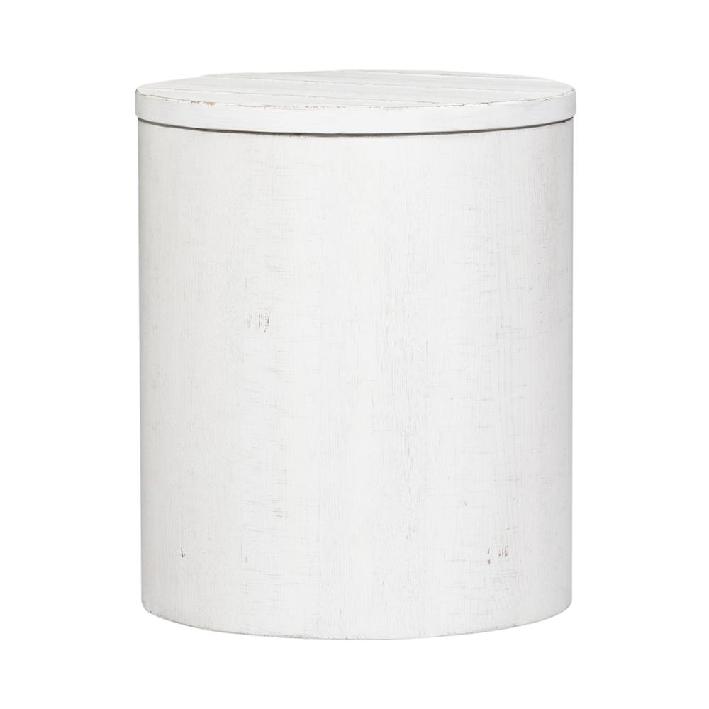 Modern Farmhouse Drum End Table in Flea Market White w/ Heavy Distressing