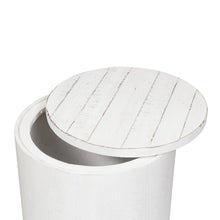 Modern Farmhouse Drum End Table in Flea Market White w/ Heavy Distressing