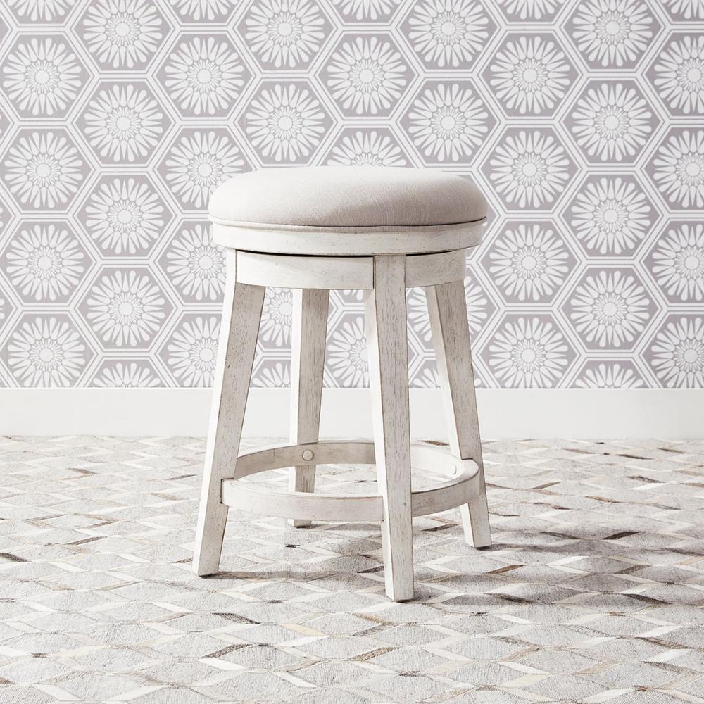 Modern Farmhouse Console Swivel Stool in Flea Market White w/ Heavy Distressing