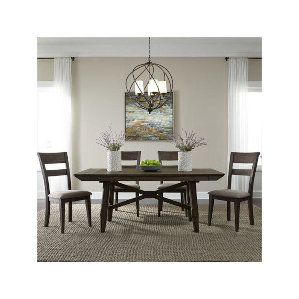 Double Bridge 5 Piece Trestle Table Set in Dark Chestnut