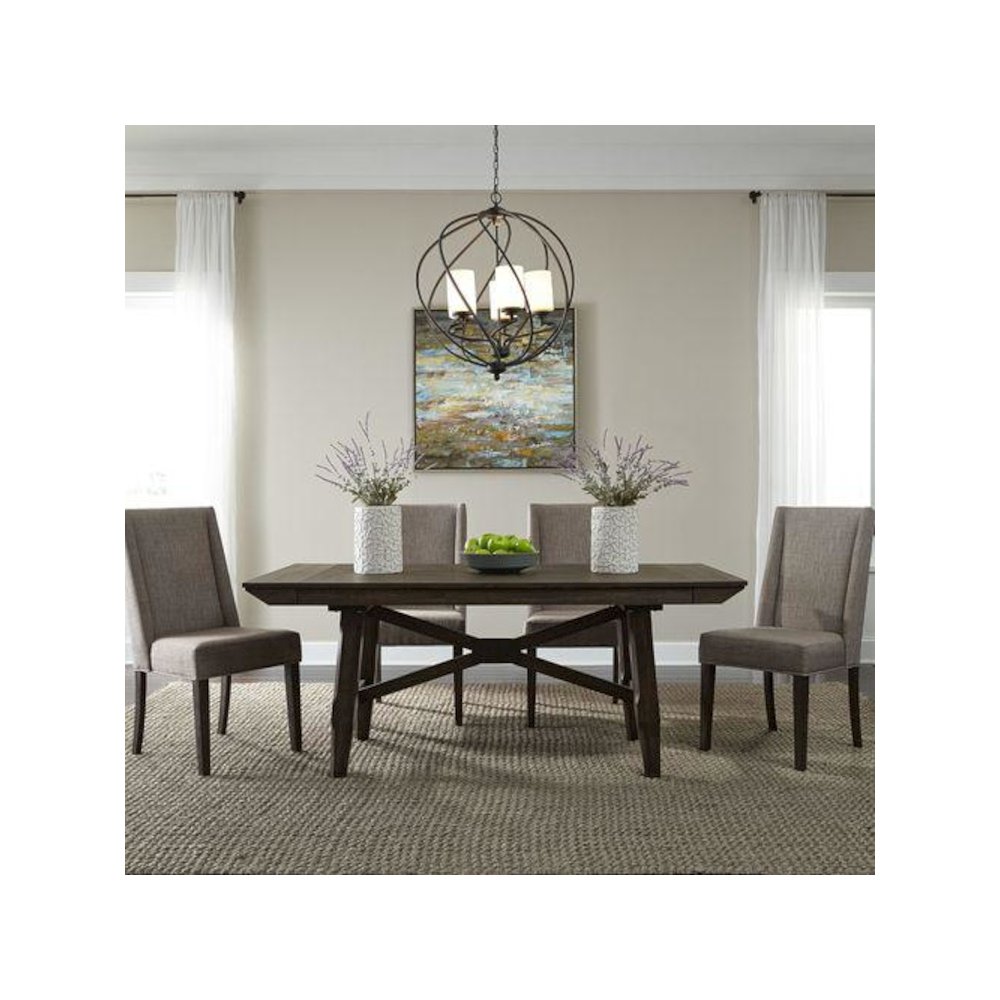 Double Bridge Optional 5 Piece Trestle Table Set in Dark Chestnut