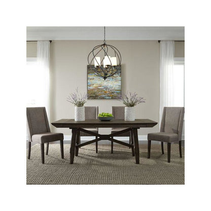 Double Bridge Optional 5 Piece Trestle Table Set in Dark Chestnut