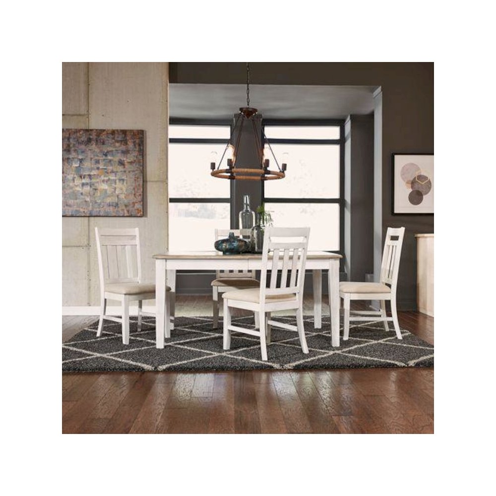 5 Piece Rectangular Table Set Soft White Wash w/ Wirebrushed Gray Top