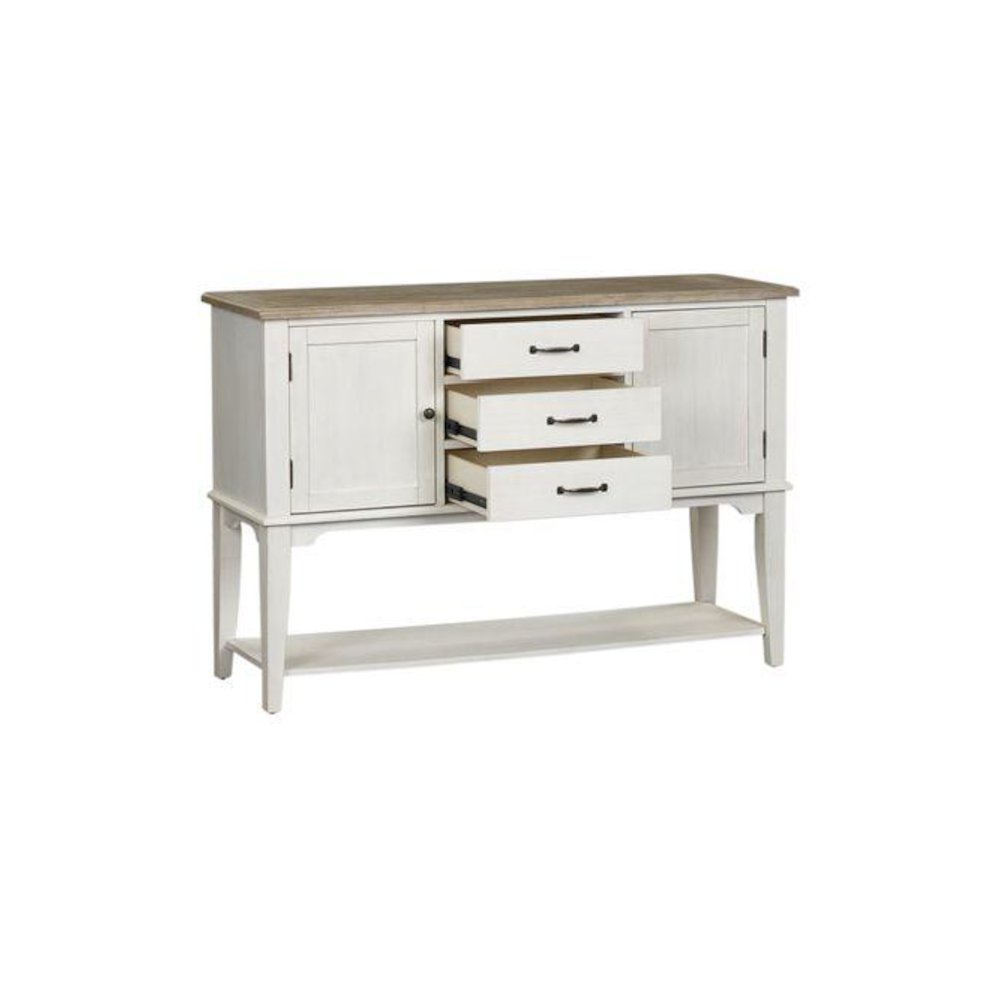Summerville Server in Soft White Wash w/ Wirebrushed Gray Top