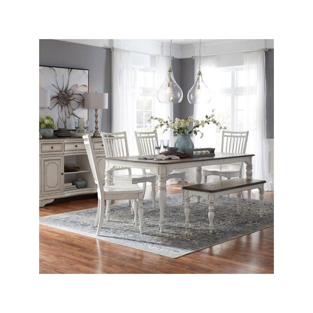 6 Piece Leg Table Dining Room Set with Bench, 4 Spindle Back Chairs