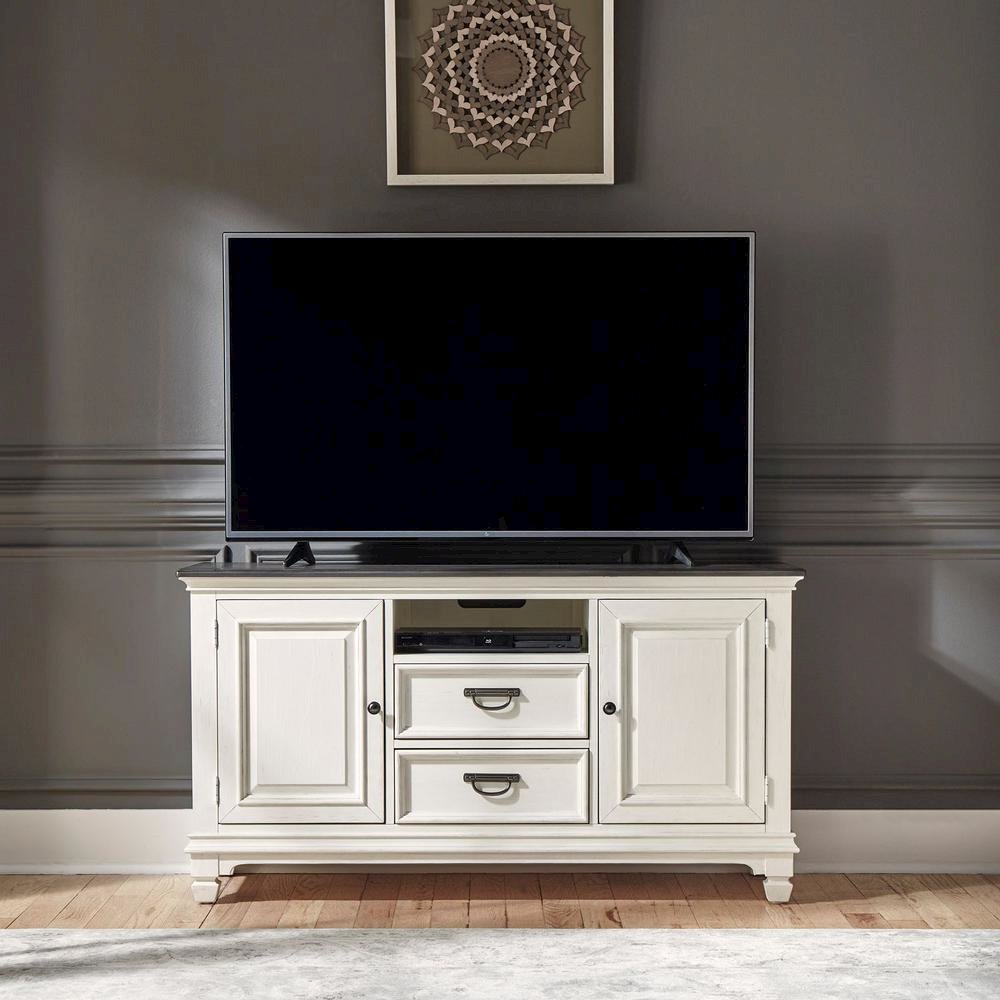 Allyson Park 56 Inch TV Console in Wirebrushed White w/ Charcoal Top