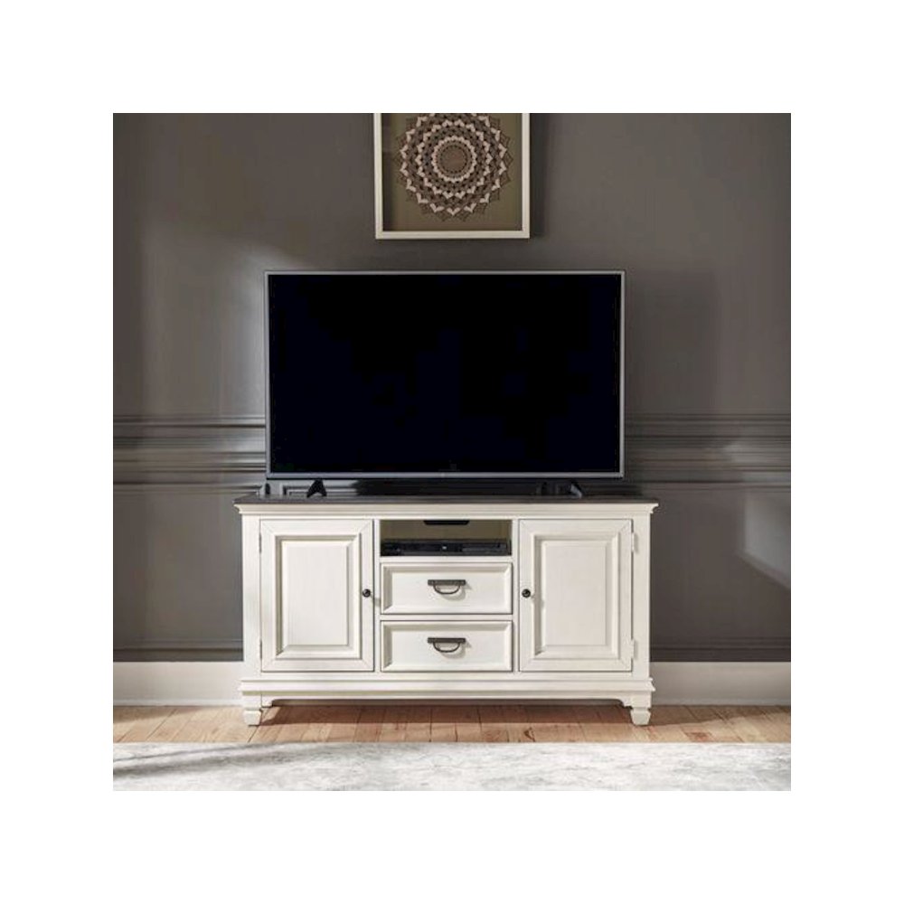 Allyson Park 56 Inch TV Console in Wirebrushed White w/ Charcoal Top