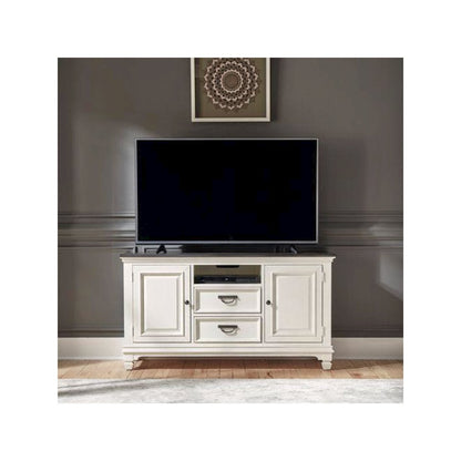 Allyson Park 56 Inch TV Console in Wirebrushed White w/ Charcoal Top
