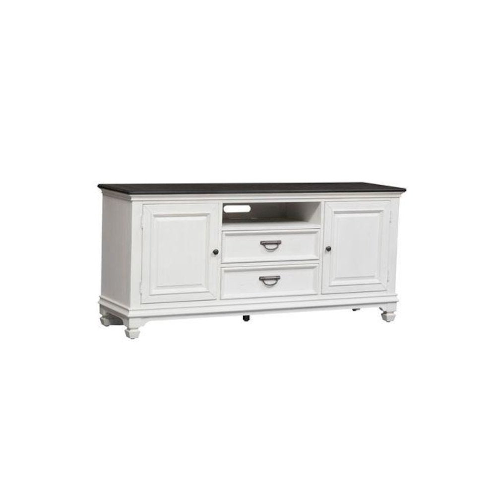 Allyson Park 66 Inch TV Console in Wirebrushed White w/ Charcoal Top