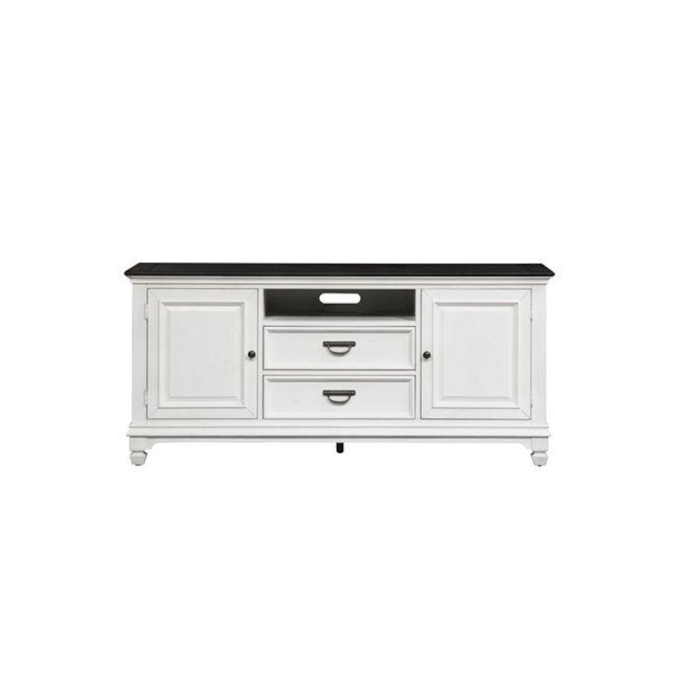 Allyson Park 66 Inch TV Console in Wirebrushed White w/ Charcoal Top