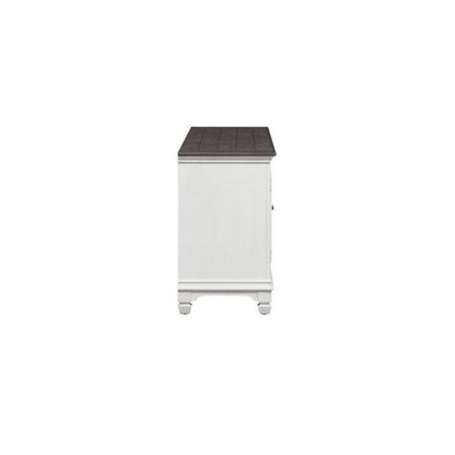 Allyson Park 66 Inch TV Console in Wirebrushed White w/ Charcoal Top