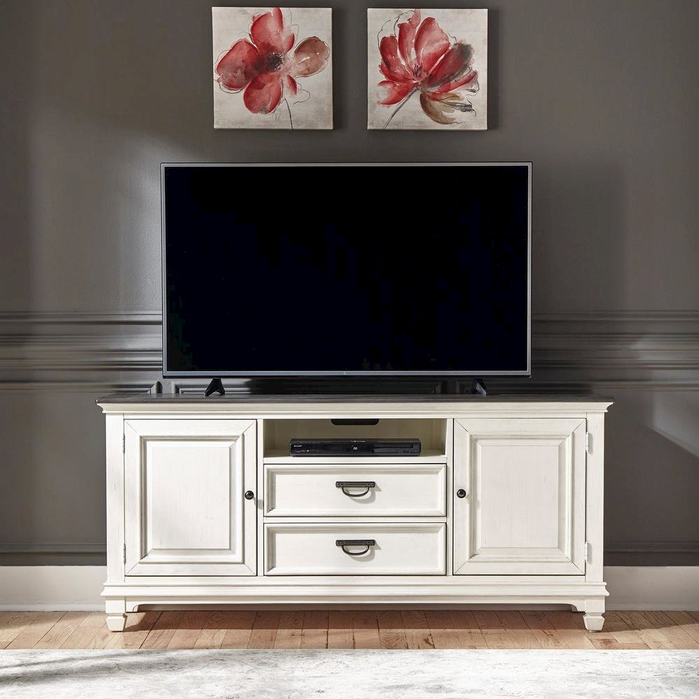 Allyson Park 66 Inch TV Console in Wirebrushed White w/ Charcoal Top