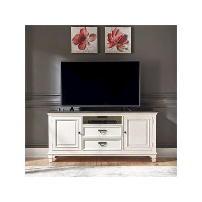 Allyson Park 66 Inch TV Console in Wirebrushed White w/ Charcoal Top