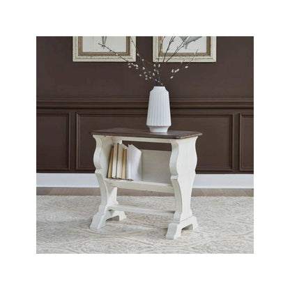 Library Chair Side Table in Porcelain White Finish w/ Churchill Brown Tops
