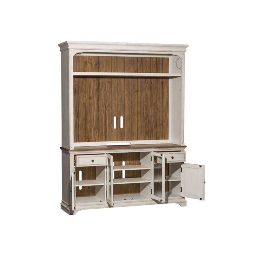 Entertainment Center Antique White w/ Wirebrushed Tobacco Accents