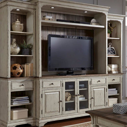 Entertainment Center Antique White w/ Wirebrushed Tobacco Accents