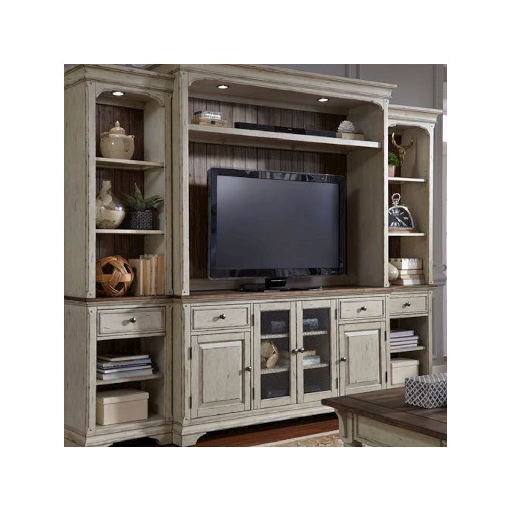 Entertainment Center Antique White w/ Wirebrushed Tobacco Accents