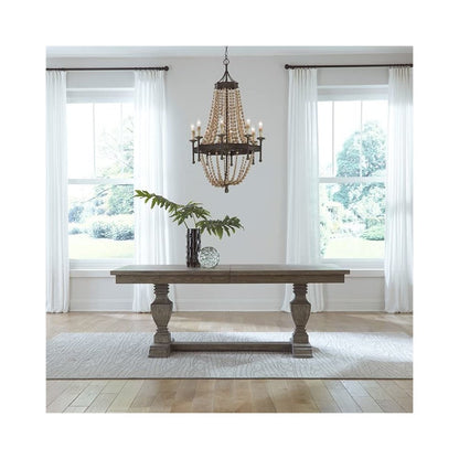Trestle Table Set in Rubberwood & Poplar Solids w/ Split Heart White Oak Veneers