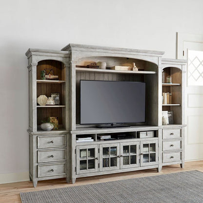 Heartland Entertainment Center with Piers in Antique White w/ Tobacco Top