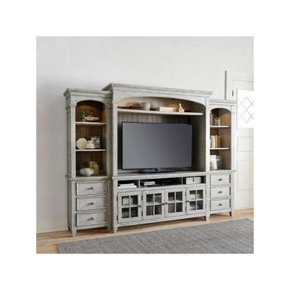 Heartland Entertainment Center with Piers in Antique White w/ Tobacco Top