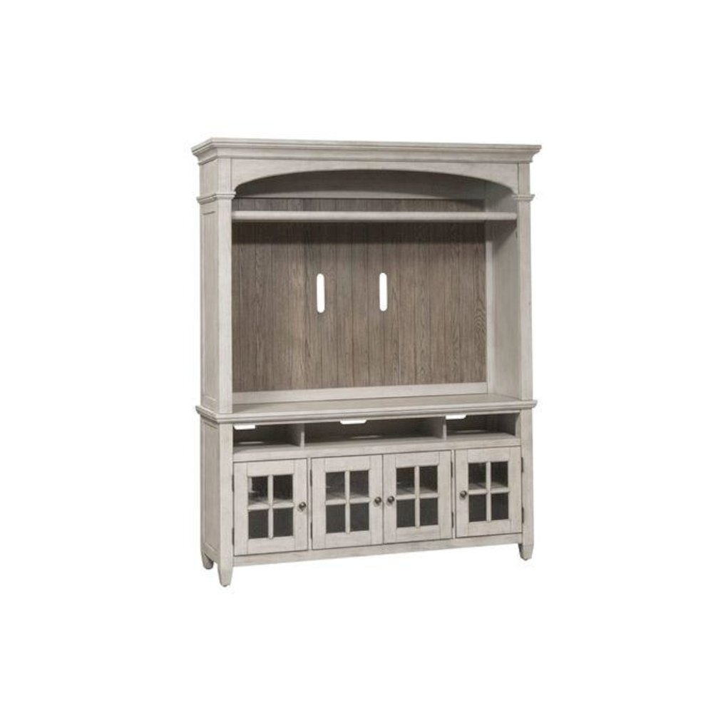 Heartland Entertainment Center in Antique White w/ Tobacco Top