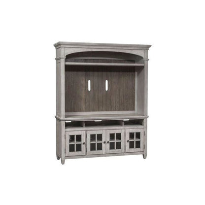 Heartland Entertainment Center in Antique White w/ Tobacco Top
