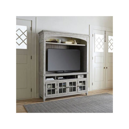 Heartland Entertainment Center in Antique White w/ Tobacco Top