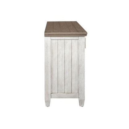 Heartland 66 Inch Tile TV Console in Antique White w/ Tobacco Top
