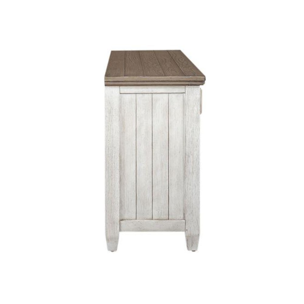 Heartland 66 Inch Tile TV Console in Antique White w/ Tobacco Top