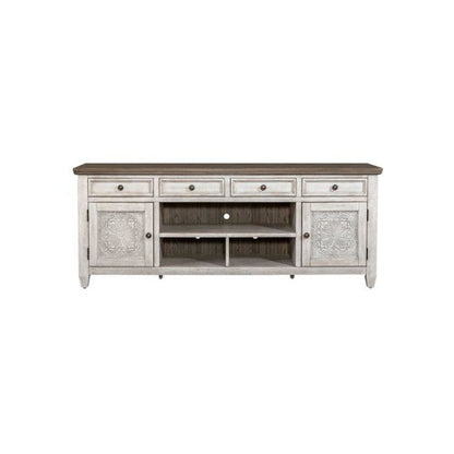 Heartland 76 Inch Tile TV Console in Antique White w/ Tobacco Top