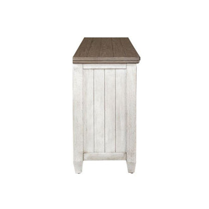 Heartland 76 Inch Tile TV Console in Antique White w/ Tobacco Top