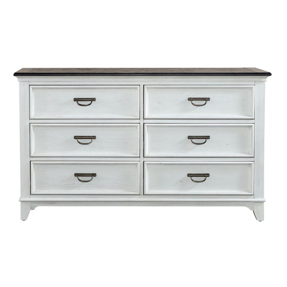 Allyson Park 6 Drawer Dresser in Wirebrushed White w/ Charcoal Top