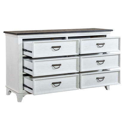 Allyson Park 6 Drawer Dresser in Wirebrushed White w/ Charcoal Top