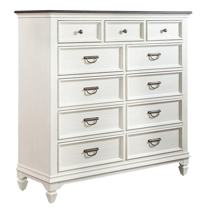 Allyson Park 11 Drawer Chesser in Wirebrushed White w/ Charcoal Top