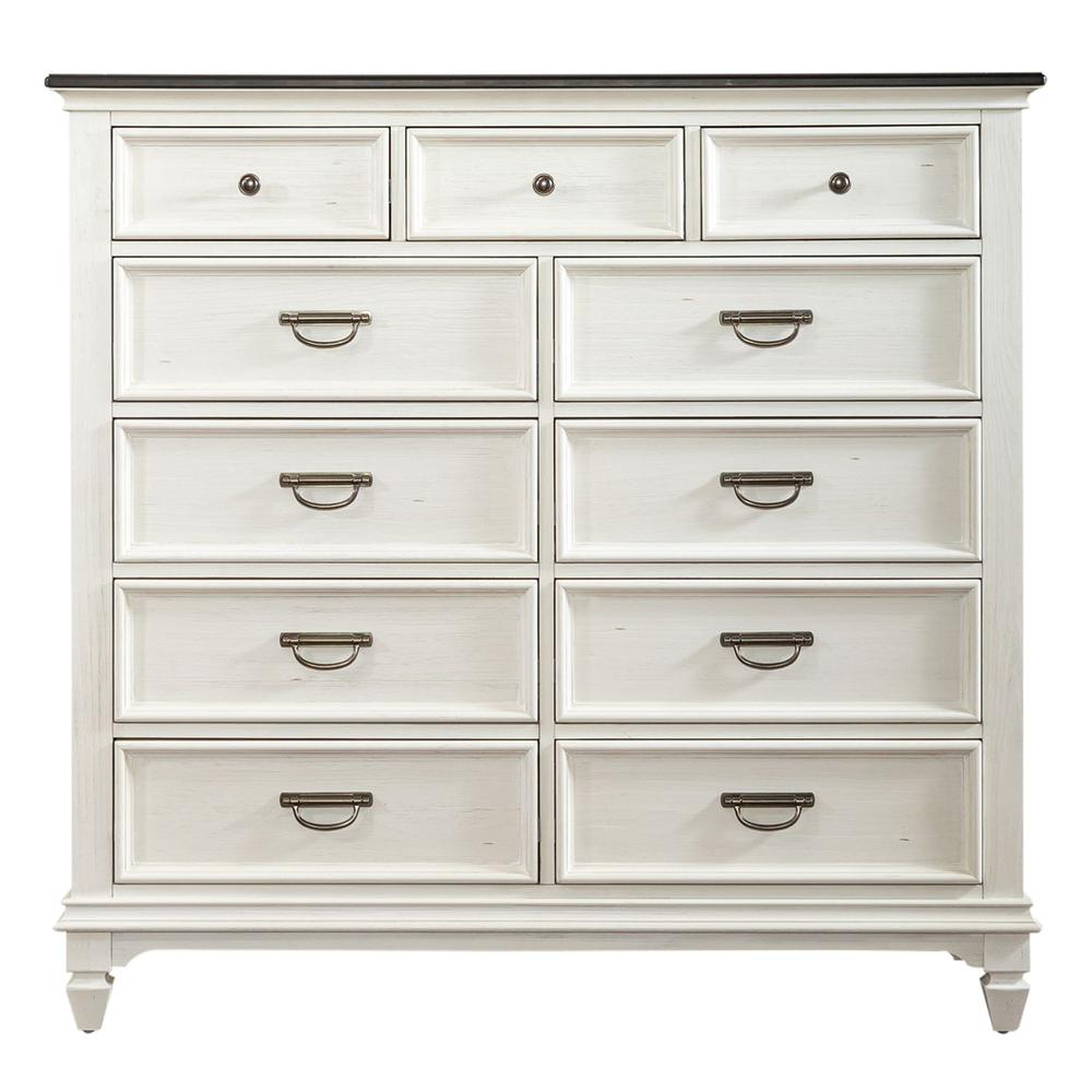 Allyson Park 11 Drawer Chesser in Wirebrushed White w/ Charcoal Top
