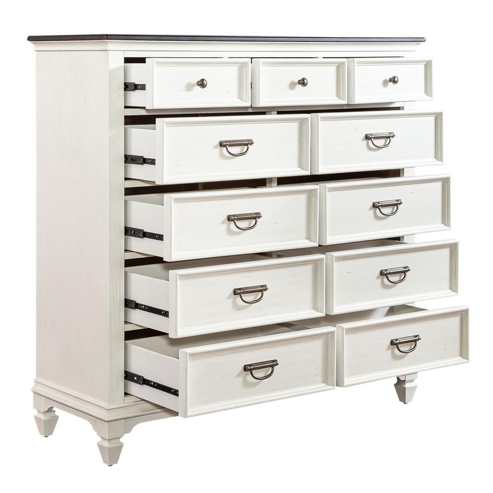 Allyson Park 11 Drawer Chesser in Wirebrushed White w/ Charcoal Top