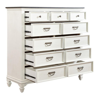 Allyson Park 11 Drawer Chesser in Wirebrushed White w/ Charcoal Top