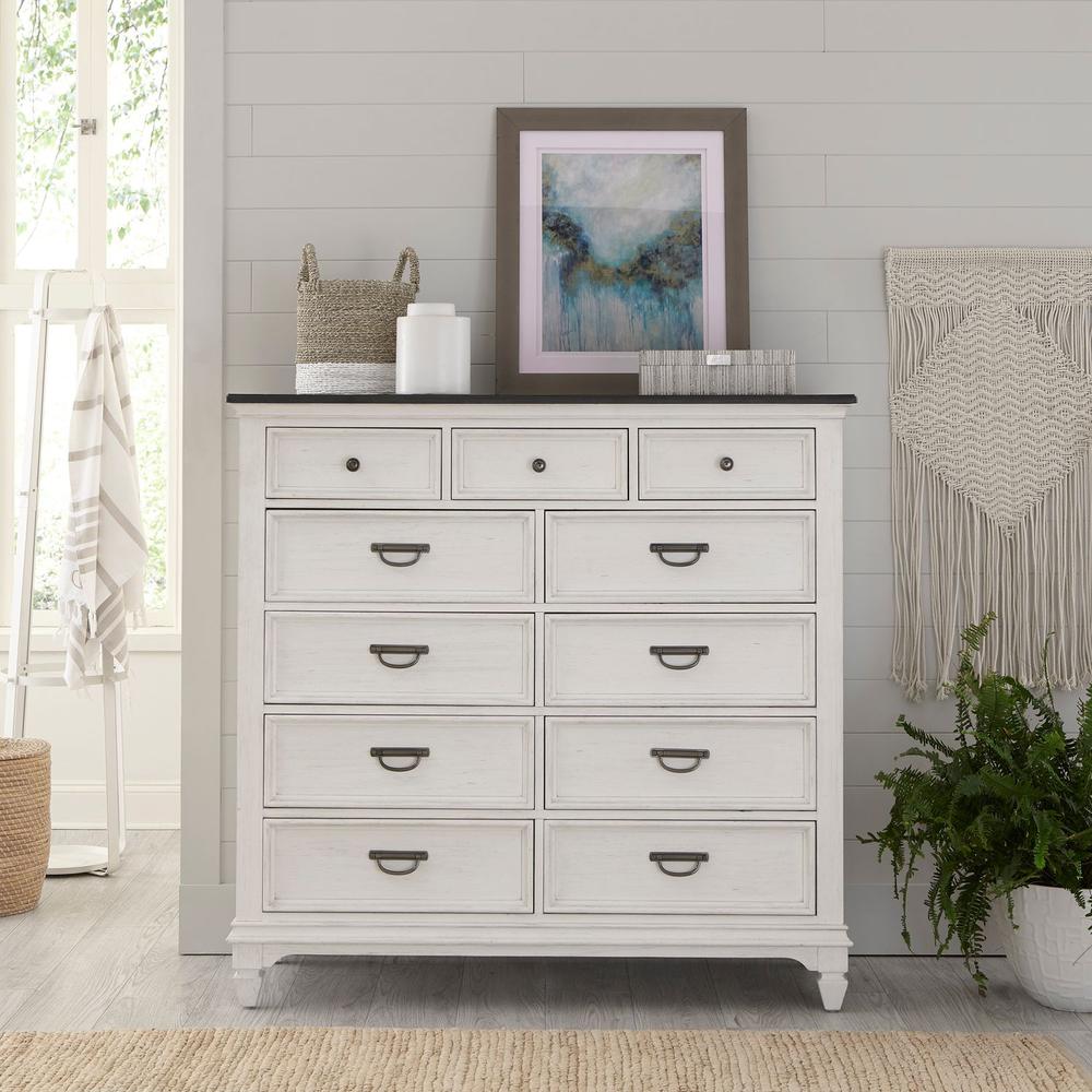 Allyson Park 11 Drawer Chesser in Wirebrushed White w/ Charcoal Top