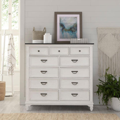Allyson Park 11 Drawer Chesser in Wirebrushed White w/ Charcoal Top