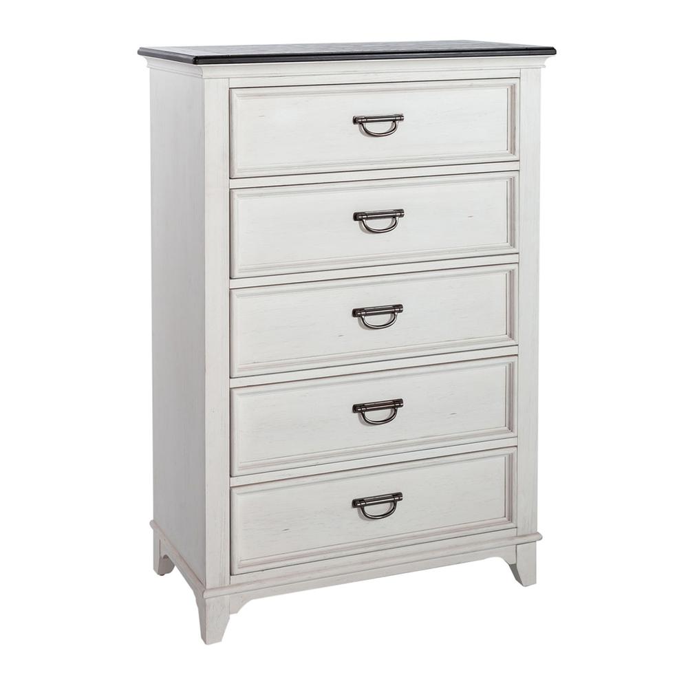 Allyson Park 5 Drawer Chest in Wirebrushed White w/ Charcoal Top