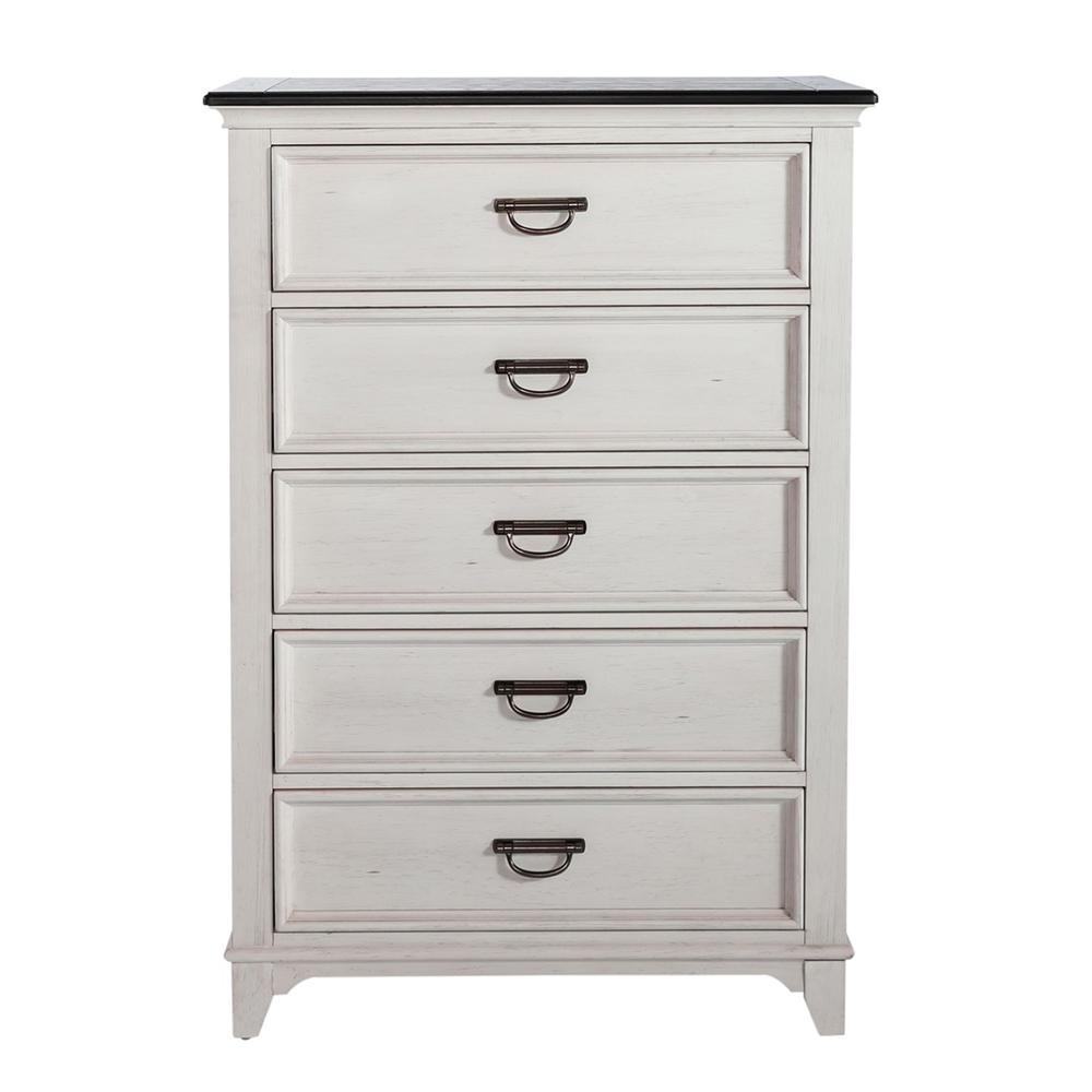 Allyson Park 5 Drawer Chest in Wirebrushed White w/ Charcoal Top