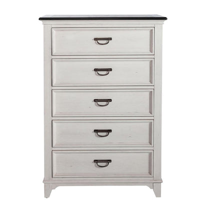 Allyson Park 5 Drawer Chest in Wirebrushed White w/ Charcoal Top