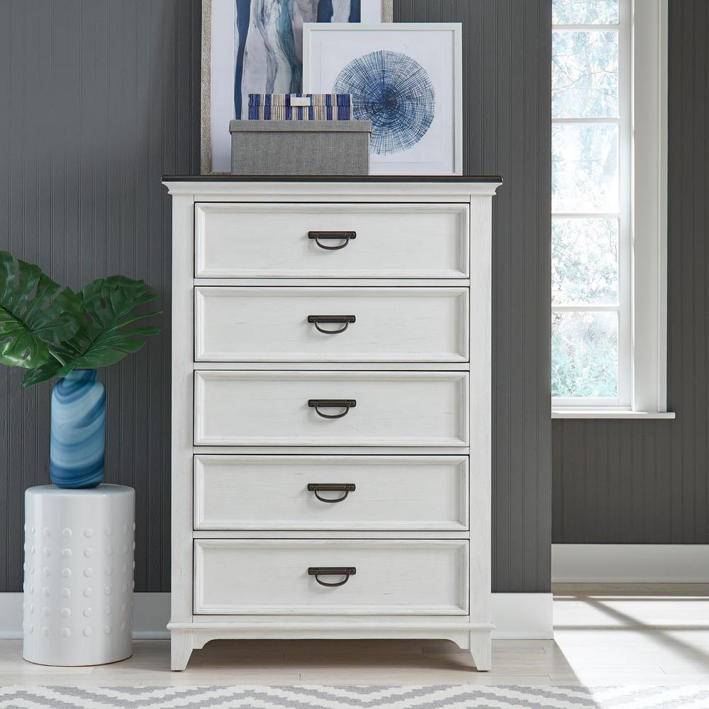 Allyson Park 5 Drawer Chest in Wirebrushed White w/ Charcoal Top