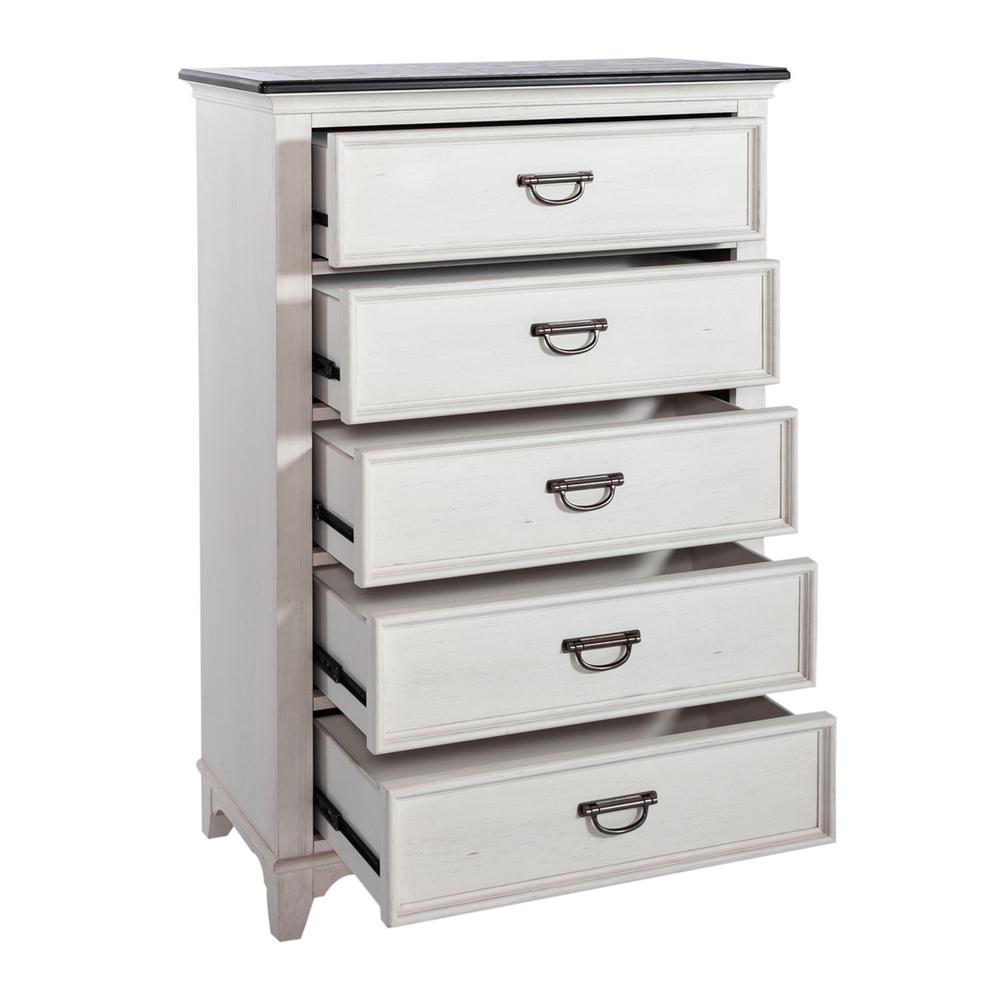 Allyson Park 5 Drawer Chest in Wirebrushed White w/ Charcoal Top