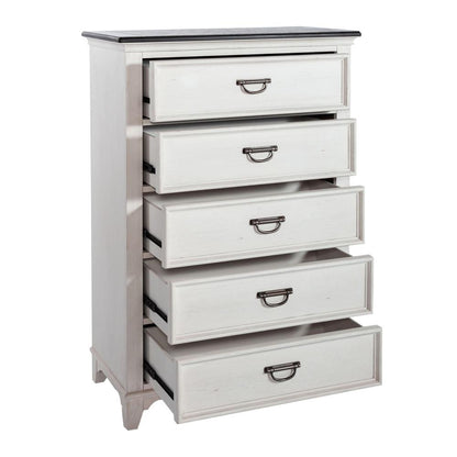 Allyson Park 5 Drawer Chest in Wirebrushed White w/ Charcoal Top